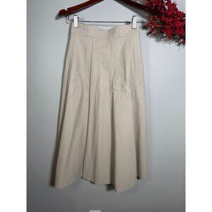 Quiet Luxury Office Siren Chic Womens A-Line Faux Leather Skirt SMALL Oatmeal